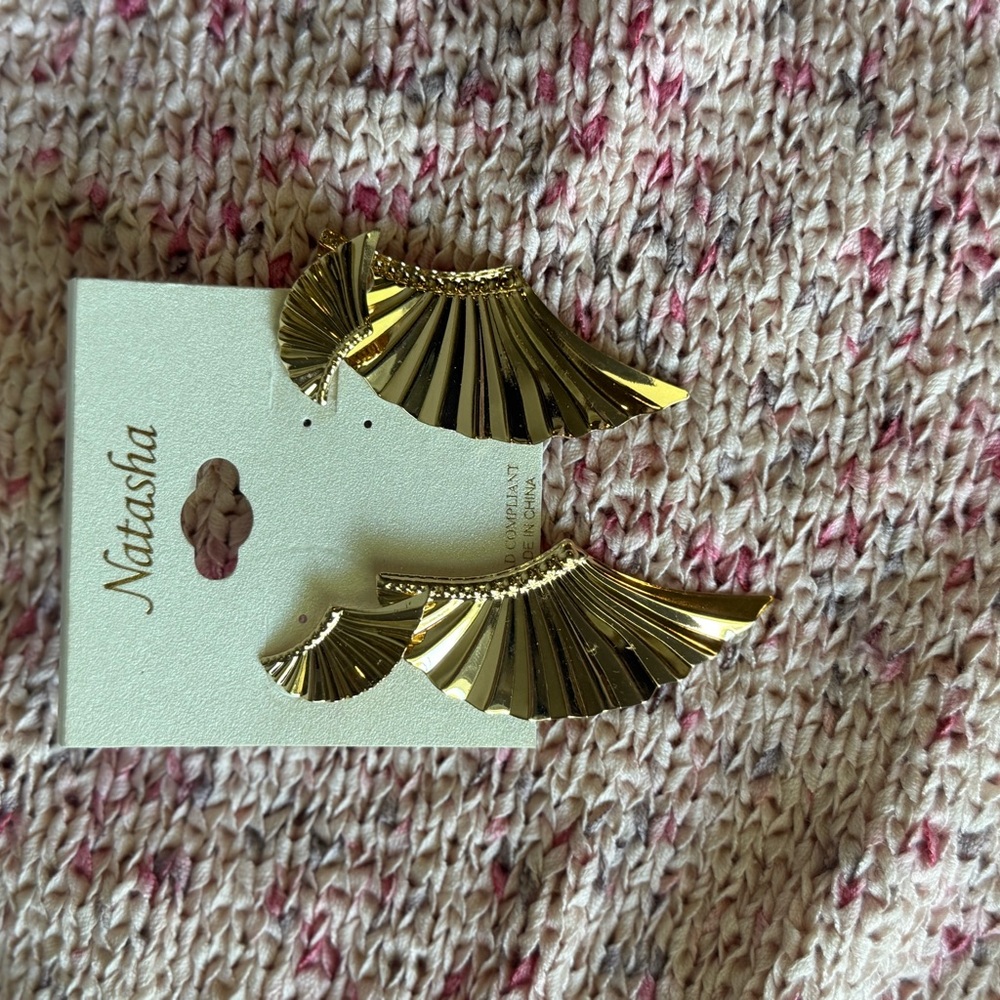 Natasha Couture Gold Wing Earrings